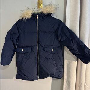 Zara Navy Blue Kids Jacket with Faux Fur Hood